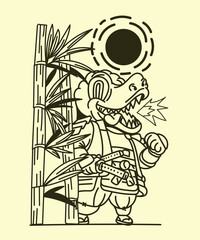 Fototapeta premium japanese theme doodle hand drawn black and white colour