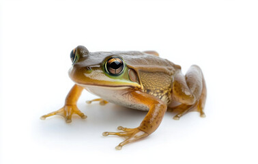 Fototapeta premium realistic yellow frog with striking features sits against white background, showcasing its vibrant colors and unique texture