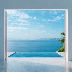 Fototapeta premium Serene Seascape View from Modern Open Space with Tranquil Waters