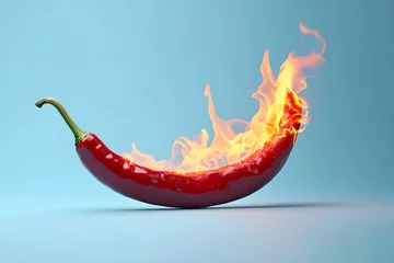 Plexiglas schilderij Hete pepers Red chili pepper Front view of hot peppers on a background. Red hot pepper fly top pepper. With flame path, for ads and foods.   © fadi