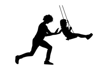 A father is pushing his daughter in a swing and smiling vector.