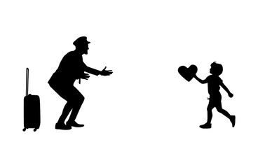 A father stands with his arms outstretched, his son Love running towards him vector. 