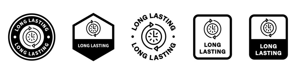 Long Lasting - vector product feature labels isolated on white.