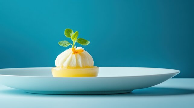 A pristine white plate, devoid of culinary adornment, rests against a vibrant sapphire blue backdrop, inviting the viewer is imagination to envision the symphony of flavors that await.