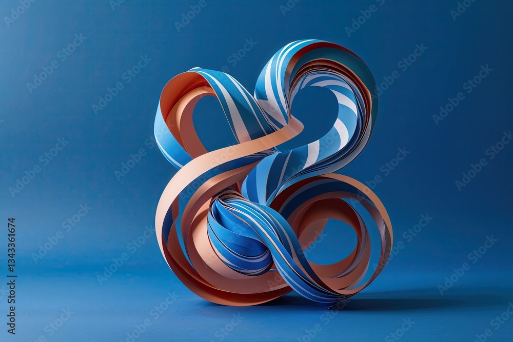 Poster bold twisted paper model with abstract swirls on a blue backdrop