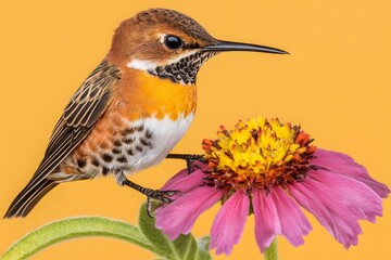Hummingbird on Pink Flower  Closeup  Wildlife Photography