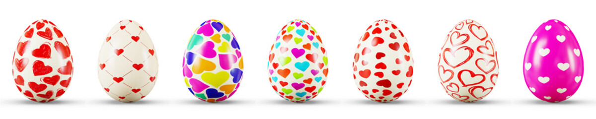 Easter Egg Set on a transparent white background. 3D rendering illustration