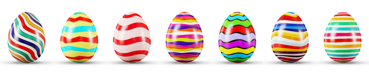 Easter Egg Set on a transparent white background. 3D rendering illustration