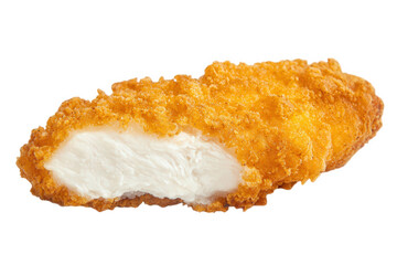 Golden-brown breaded chicken fillet showcasing a crispy exterior and tender white meat inside, Transparent background.