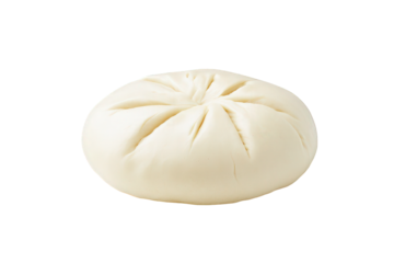 A round, steamed bun with distinct folds on top, showcasing a smooth, soft surface ideal for various fillings, Transparent background.