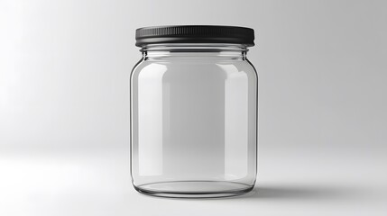 Glass jar with black lid perfect for storing food items or home organization with a clean and modern aesthetic