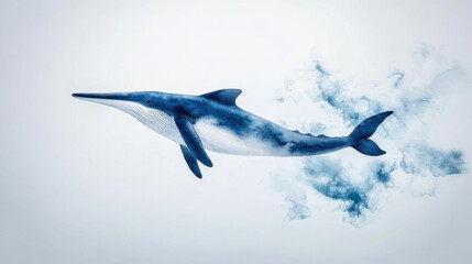 Obraz premium majestic watercolor depiction of narwhal gracefully swimming through serene environment, showcasing its unique features and vibrant colors