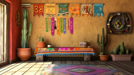 Mexican day, Cinco de Mayo holiday background with Mexican cactus, maracas and party sombrero hat. Mexican background and wallpapers	