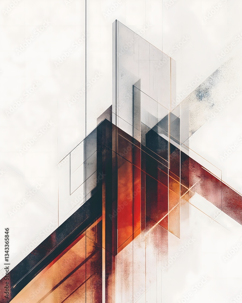 Poster abstract architectural design with geometric shapes and warm color palette