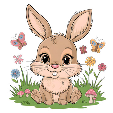 cute bunny sitting in grass clip art preview