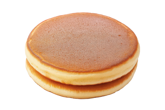 A stack of fluffy, golden-brown pancakes with a smooth, round surface, showcasing a delicious texture and appetizing appearance, Transparent background.