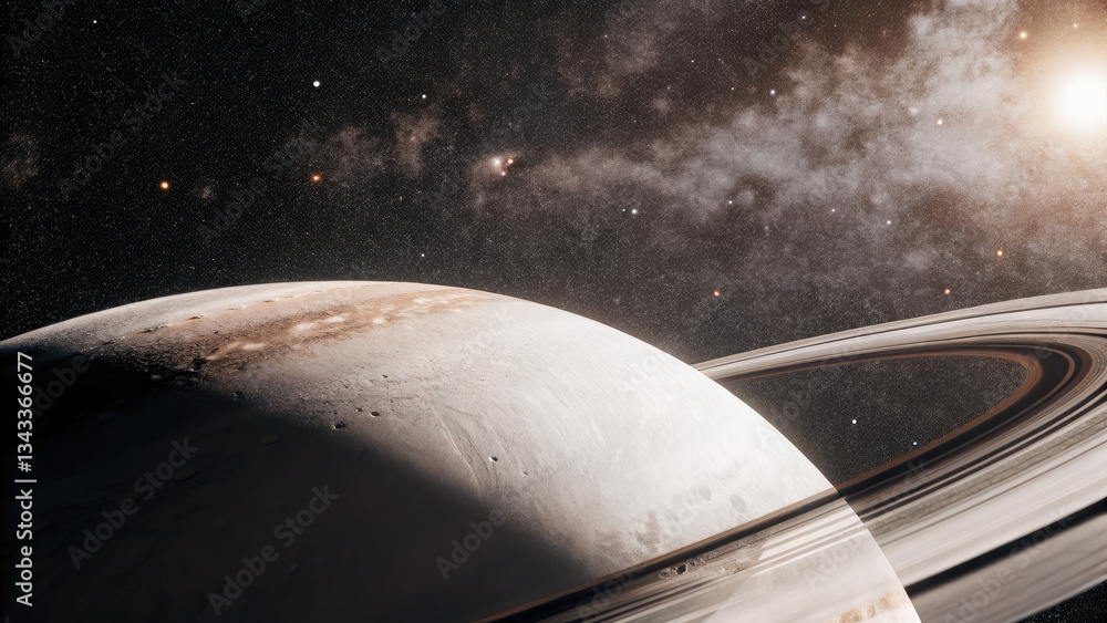 Wall mural a glowing planetary disk floating in deep space, surrounded by cosmic nebulae and distant stars, off