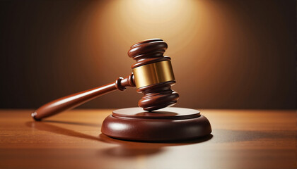 Gavel on a wooden block symbolizing justice for legal blogs, websites, courtroom designs, educational materials, legal presentations, and official documentation