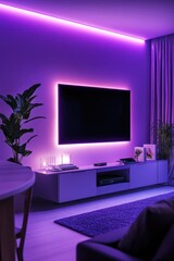 Modern living room with purple LED lighting
