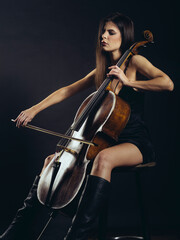 Attractive cello player playing her instrument