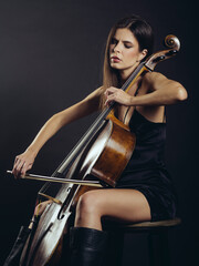 Attractive cello player playing her instrument