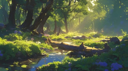 Obraz premium log in the woods beautiful landscape 