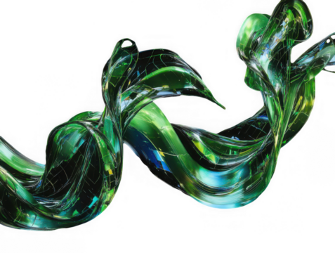 Abstract 3D green nature background with transparent liquid glass