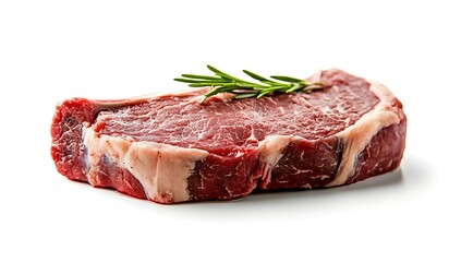 Fototapeta premium a perfectly seared steak with a pink center, garnished with rosemary sprigs, peppercorns, and cherry tomatoes, elegantly presented on a white plate, showcasing a gourmet culinary masterpiece