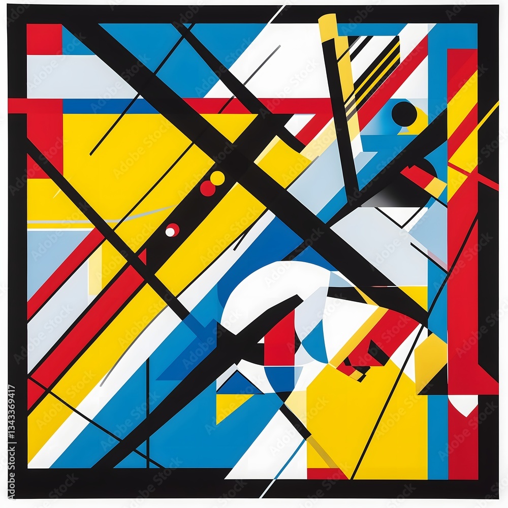 Poster abstract geometric composition with bold primary colors and dynamic lines