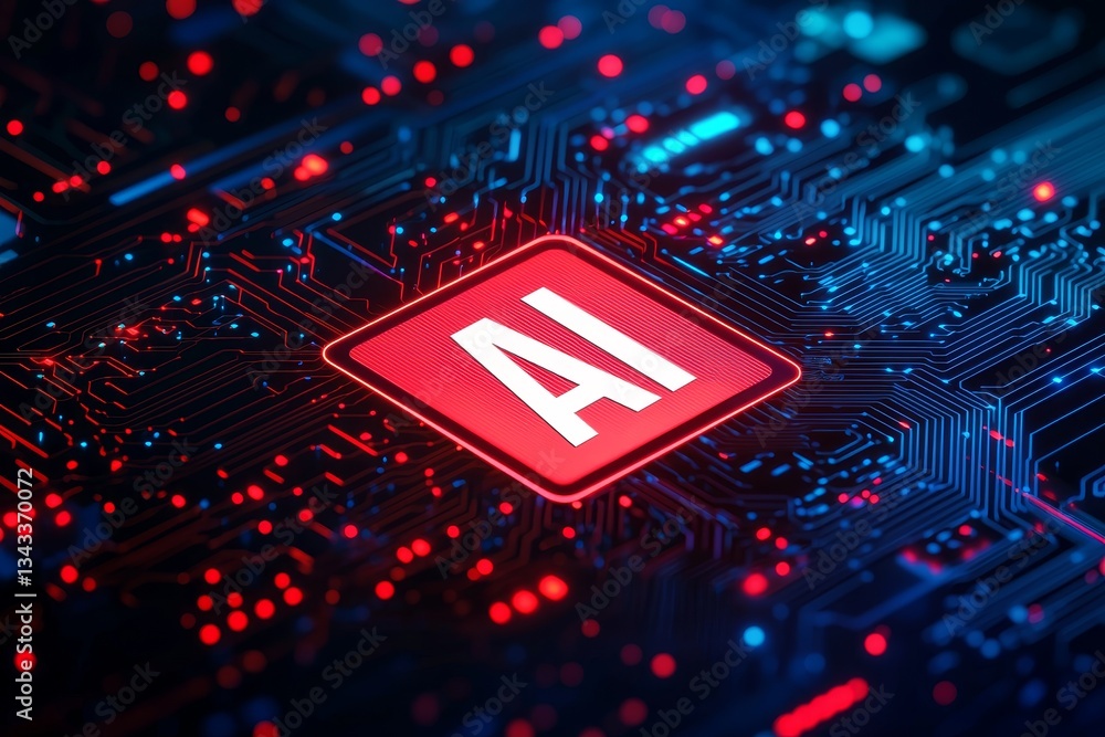 Poster ai content generators concept. a vibrant close-up of a circuit board featuring the letters 