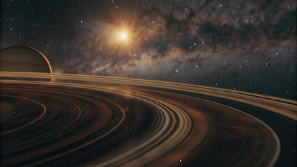 A glowing planetary disk with swirling auroras, floating in a dark cosmic void, radiating soft ethereal light with a vast celestial backdrop, ideal for design and branding.