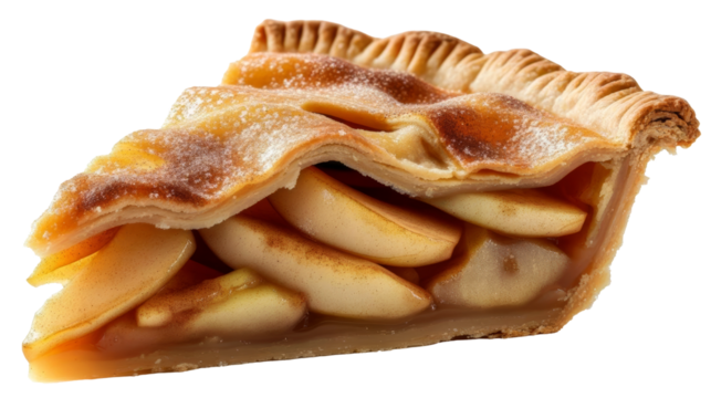 piece of apple pie isolated on white and transparent background