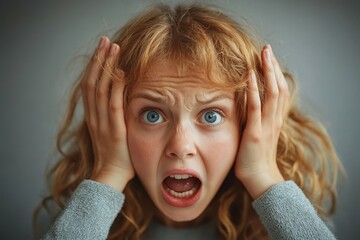a person experiencing fear or shock, covering their ears and showing a distressed expression