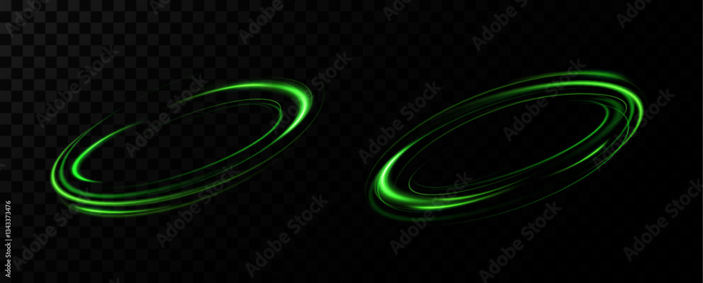 Poster Green neon ring. Glowing circle. Glow effect. Round light frame. abstract light lines of movement and speed. Abstract light lines of movement and speed. light green ellipse.