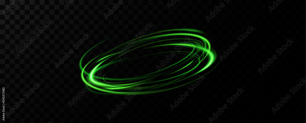 Poster Green neon ring. Glowing circle. Glow effect. Round light frame. abstract light lines of movement and speed. Abstract light lines of movement and speed. light green ellipse.