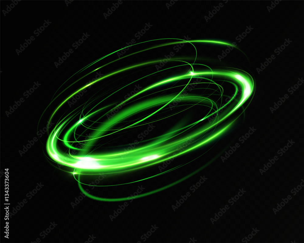 Poster Green neon ring. Glowing circle. Glow effect. Round light frame. abstract light lines of movement and speed. Abstract light lines of movement and speed. light green ellipse.