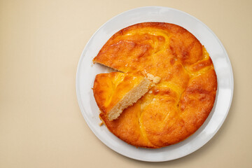 Fresh baked homemade lemon cake on plate