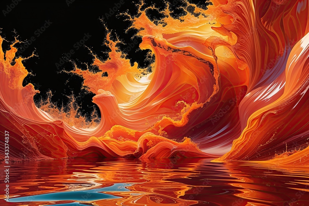 Poster dramatic tangerine and orange abstract vision with bold color palette and dynamic patterns