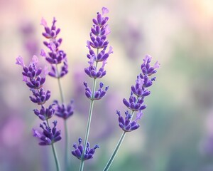 Lavender Flowers Blooming in Summer Light, Close-up, Purple Hues