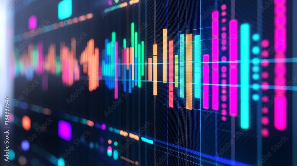 Poster data driven brand strategy concept. a colorful digital waveform graphic, showcasing audio frequencie
