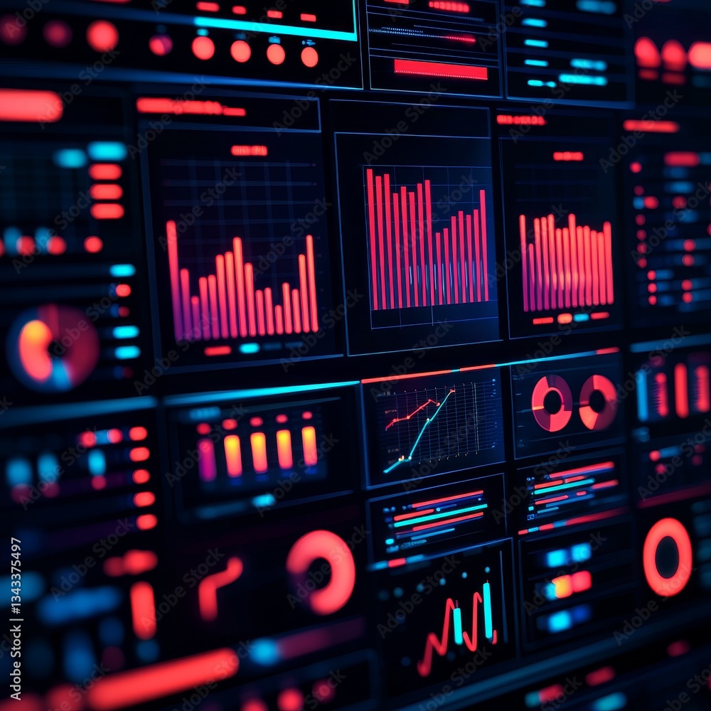 Poster data driven brand strategy concept. a vibrant display of digital data visualizations, featuring vari