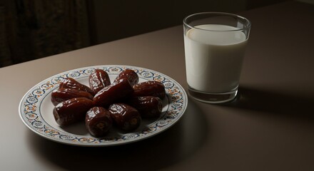 Dates and Milk Still Life for Ramadan Iftar Meal