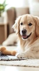 Golden Retriever Relaxing Home Office.