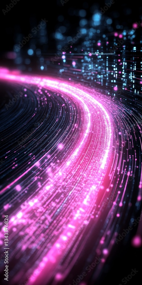 Poster Streams Of Light, Energy Flow With Sparkling Particles Swirling Through Digital Networks