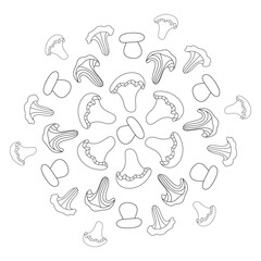 Mushrooms decorative ornament in doodle style in vector