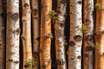 Fototapeta premium Rustic Warm Toned Sunny Birch Wood Backdrop with Textured Finish