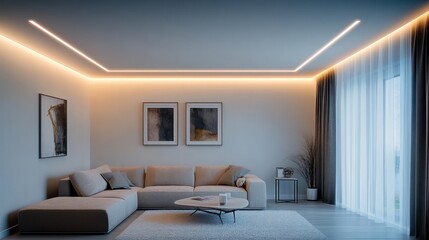 Fototapeta premium Modern living room with subtle lighting