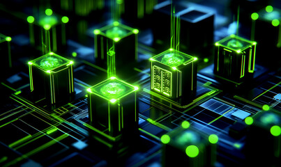 Quantum circuit low poly digital background with abstract polygonal design