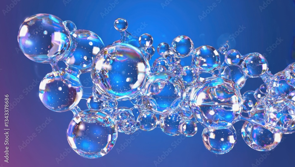 Aufkleber bubbles: macro view of a collection of interconnected translucent bubbles, their surfaces catching a