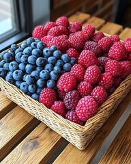 Basket overflowing with fresh summer berries
